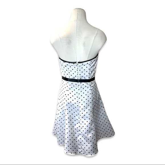 J McClintock Vintage White Satin Dress Tulle Black Polka-dot Retro 50s Sz 5 - Picture 3 of 13